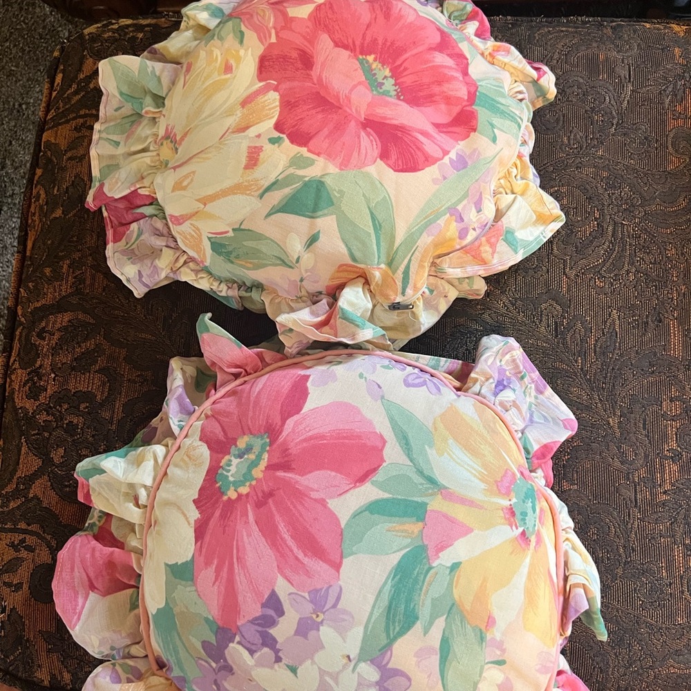 Vibrant Floral Ruffled Throw Pillows - Picture 2 of 3